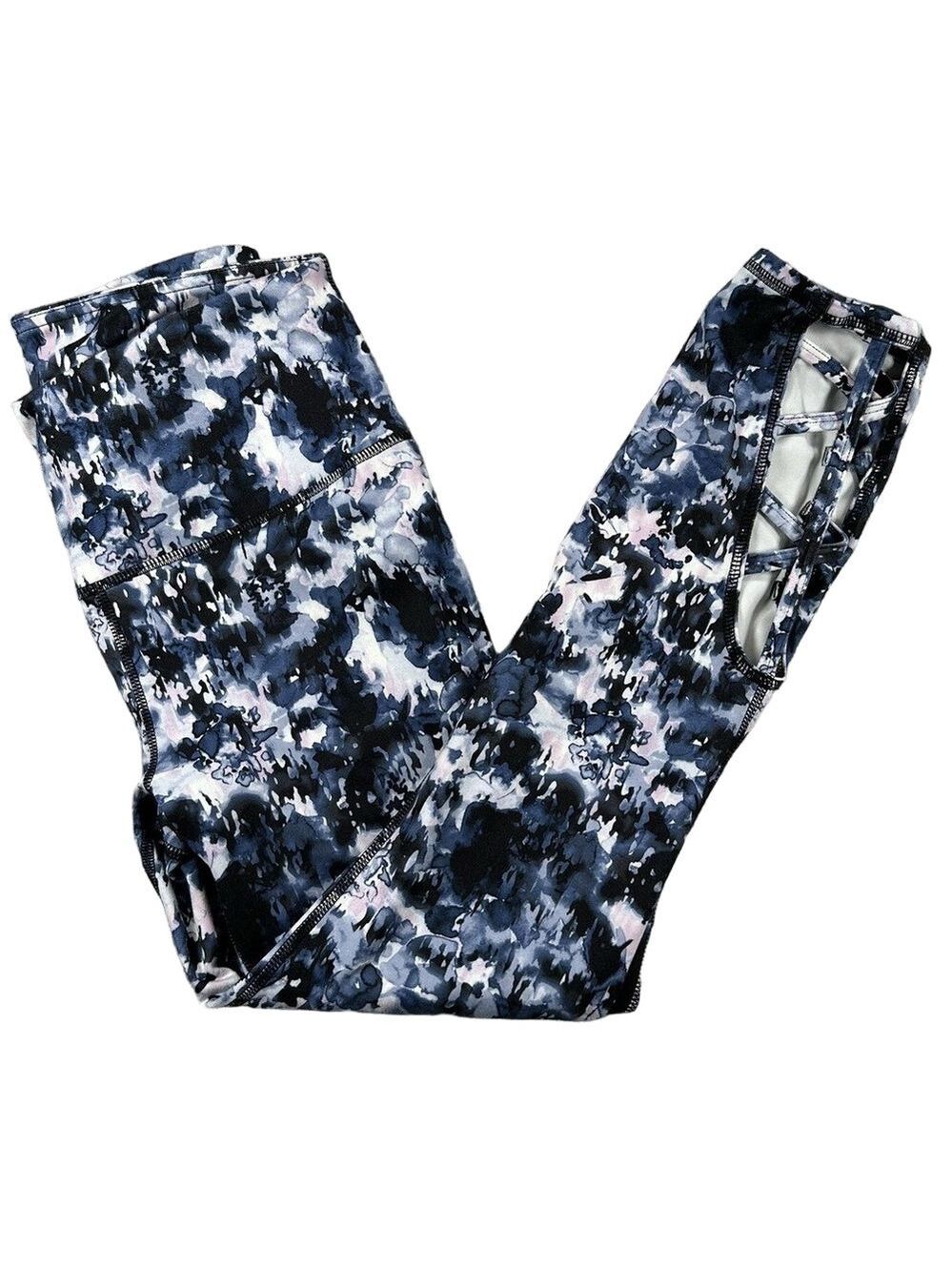 GAIAM High Rise Active Leggings XS Blue | Lattice Cutout Yoga Workout Pants - Picture 9 of 13